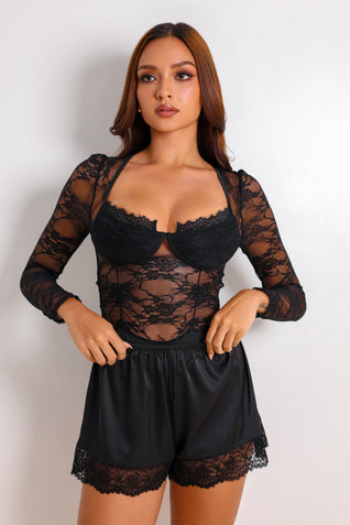 Angie Silken Shorts Set - Black