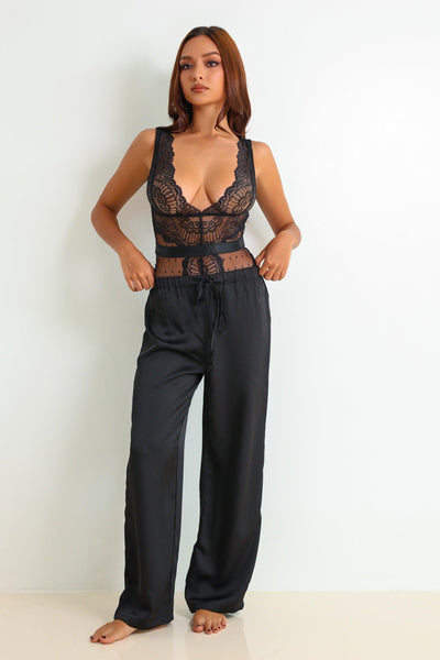 Ember Signature Satin Pants Set - Black