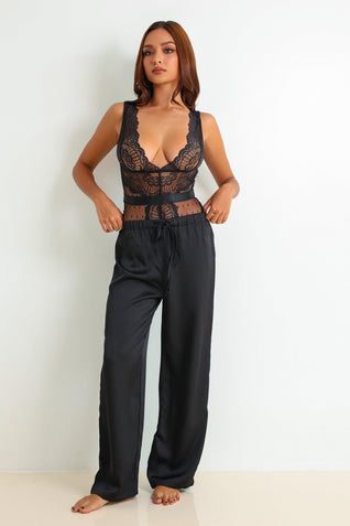 Ember Signature Satin Pants Set - Black
