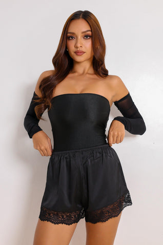 Hallie Shorts Silken Set - Black