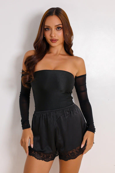 Hallie Shorts Silken Set - Black