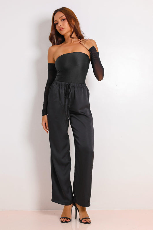Hallie Signature Satin Pants Set - Black