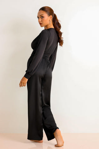 Love & Desire Signature Satin Pants Set - Black
