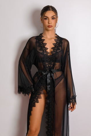 Noir Muse Sheer Lace Robe