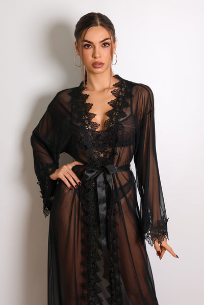 Noir Muse Sheer Lace Robe