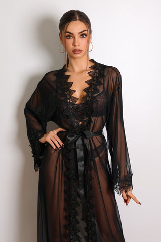 Noir Muse Sheer Lace Robe