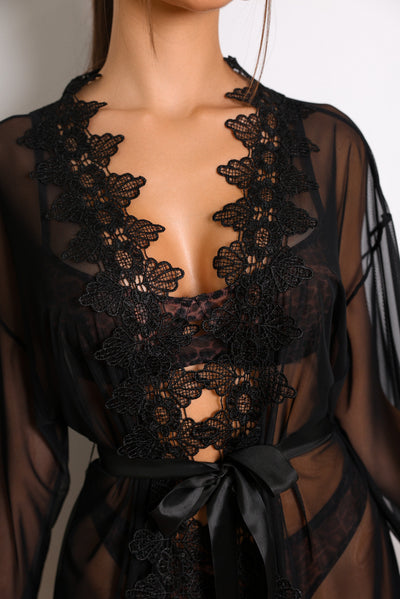Noir Muse Sheer Lace Robe