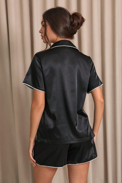 Nyla Satin Short Pajama Set - Black