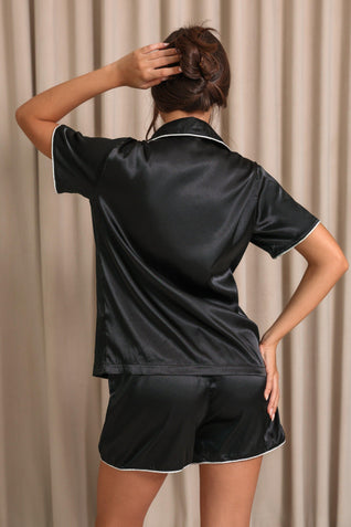 Nyla Satin Short Pajama Set - Black