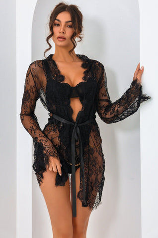 Signature Lace Robe - Schwarz