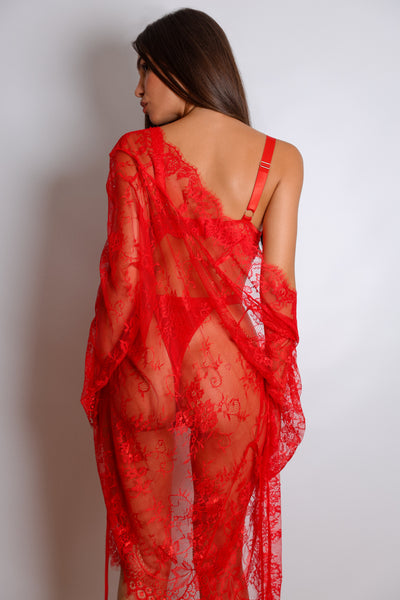 Regina Signature Lace Robe Set - Red