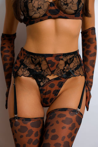 Saviane 5 Piece Leopard Lingerie Set