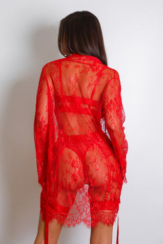 Sidonie Red Signature Lace Robe Set