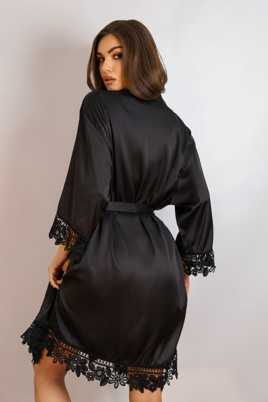 Sidonie Signature Satin Robe Set - Black