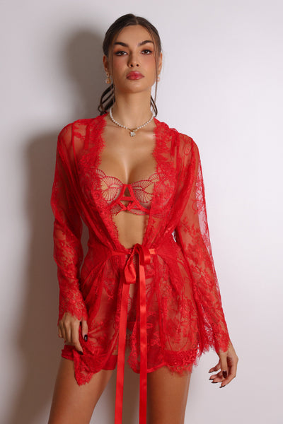 Valentina Signature Lace Robe Set - Red