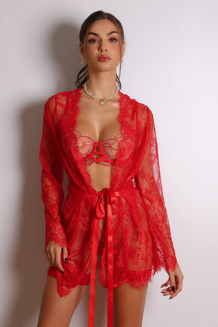 Valentina Signature Lace Robe Set - Red