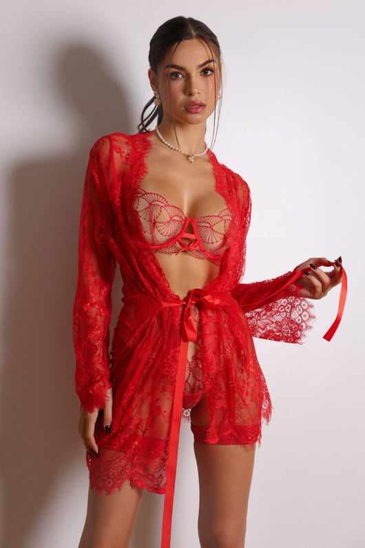Valentina Signature Lace Robe Set - Red