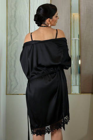 Vionette Satin Robe Set - Black