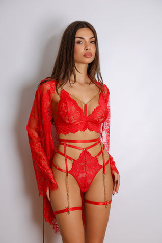 Zarnish Red Signature Lace Robe Set