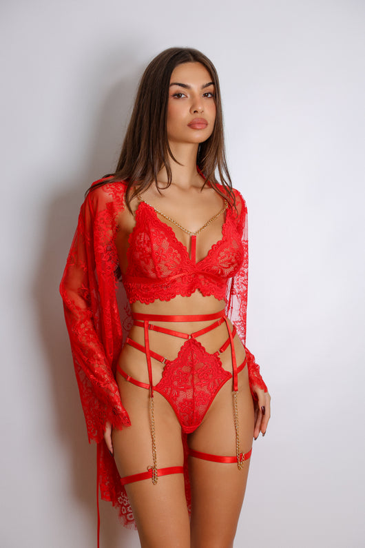 Zarnish Red Signature Lace Robe Set