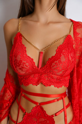 Zarnish Red Signature Lace Robe Set