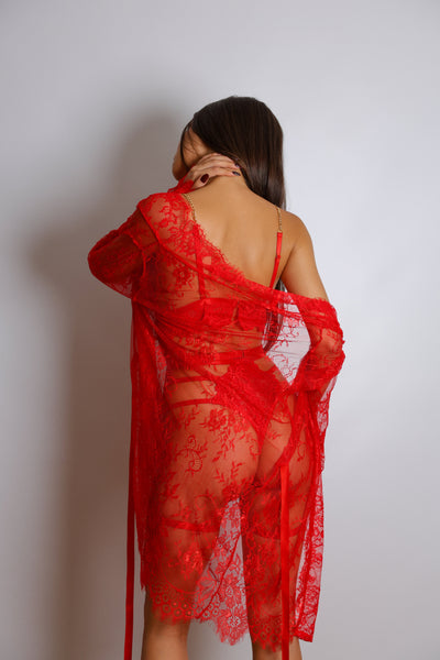 Zarnish Red Signature Lace Robe Set