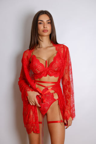 Zarnish Red Signature Lace Robe Set